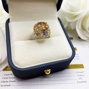 3 Carat 9mm Yellow Moissanite Fancy ring- Luxury ring D-FL